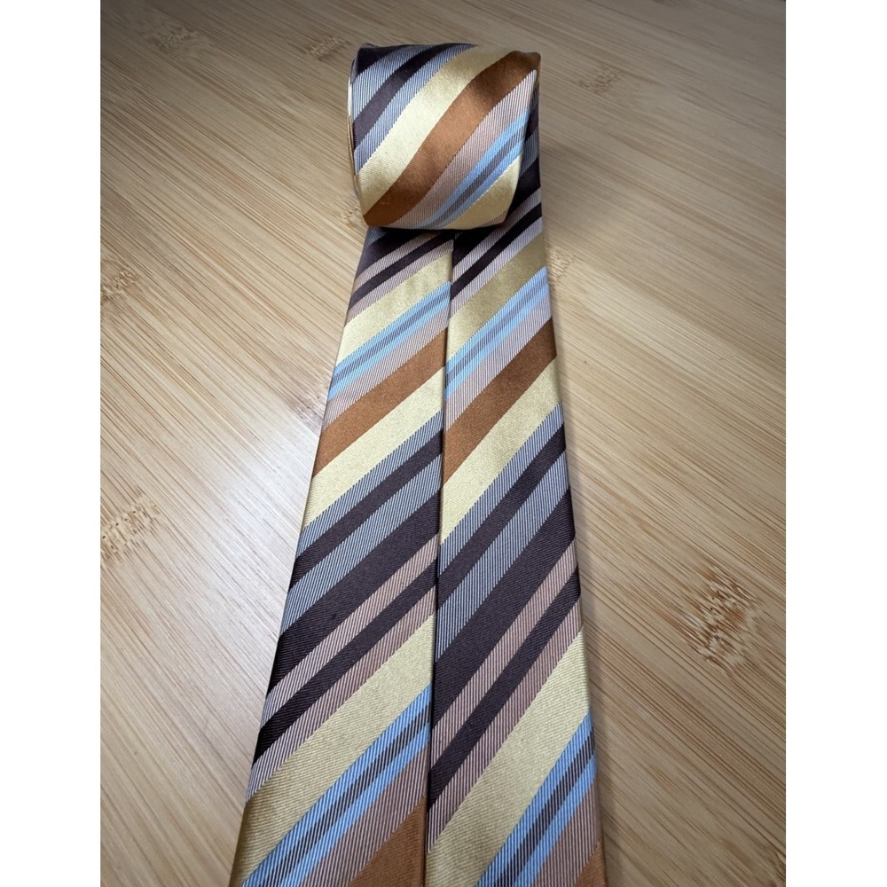 Geoffrey Beene 100% Silk Tie Metallic Gold Stripes 61x3.25" Academia Necktie - Picture 9 of 12
